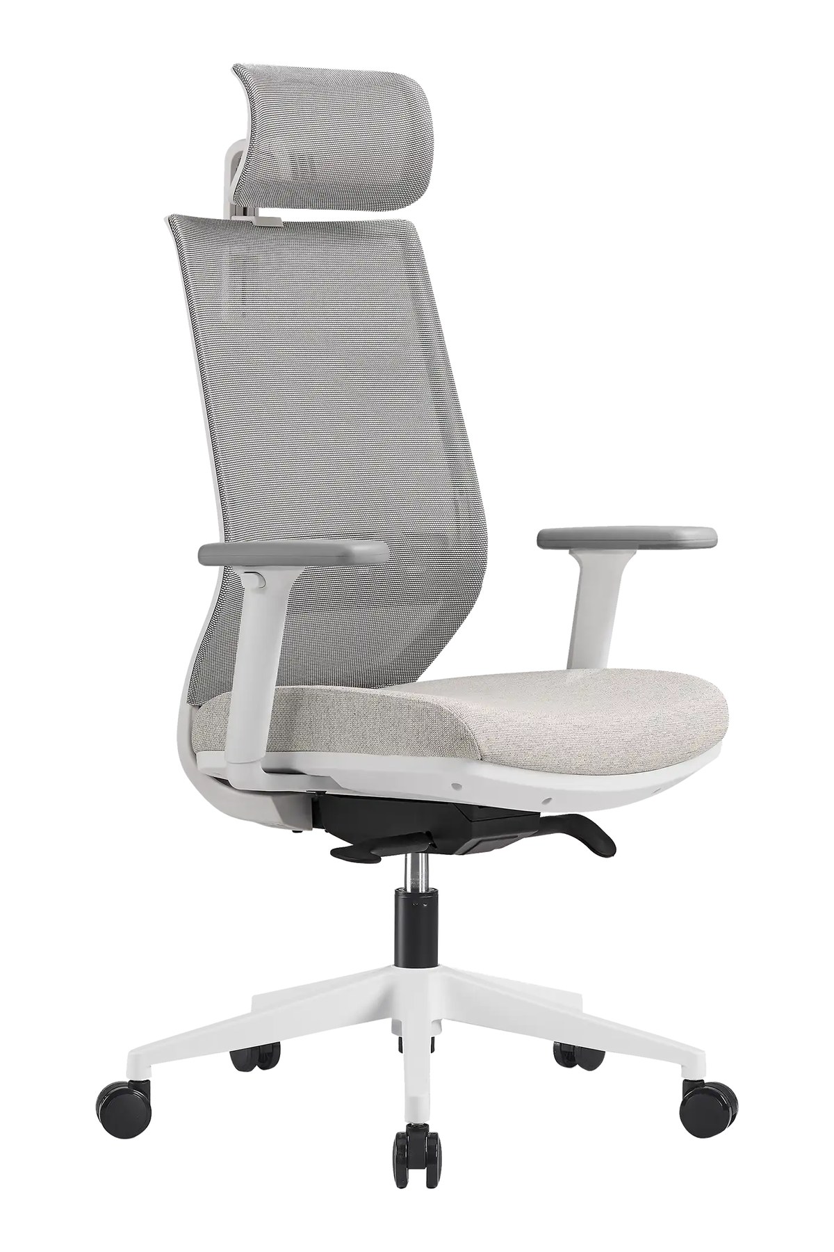 Silla de oficina ergonómica PRISMA estructura blanca con asiento beige
