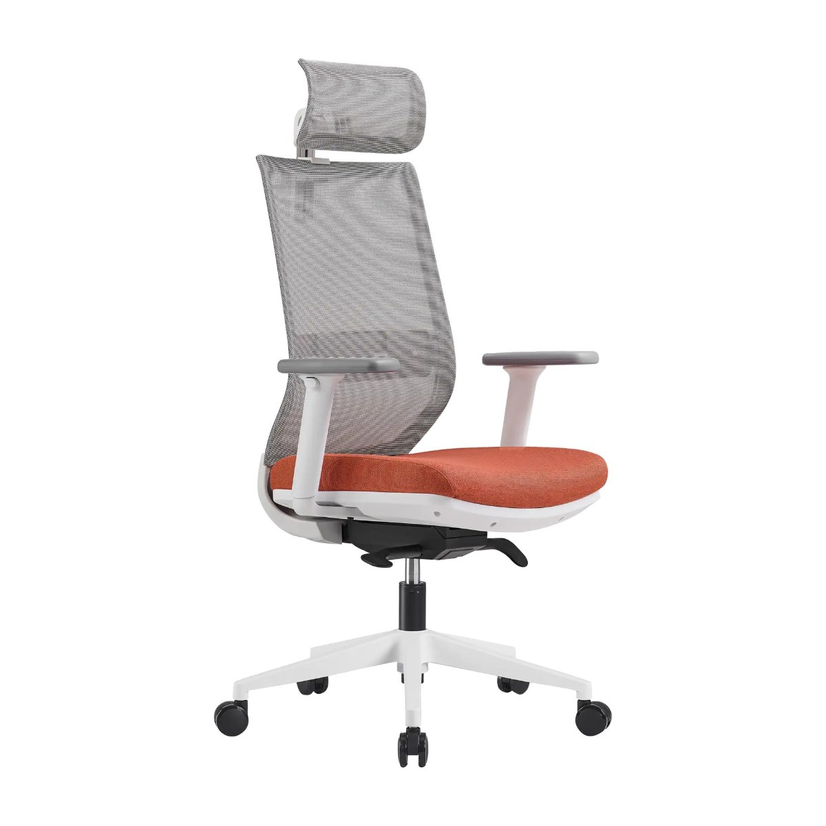Silla de oficina de colores PRISMA con estructura blanca y asiento terracota