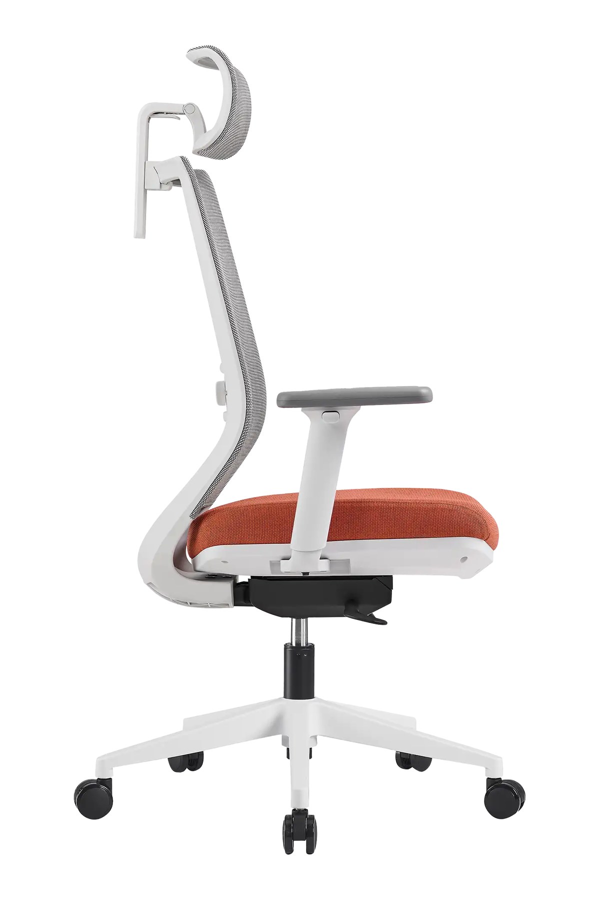 Silla de oficina PRISMA blanca vista lateral con cabezal regulable