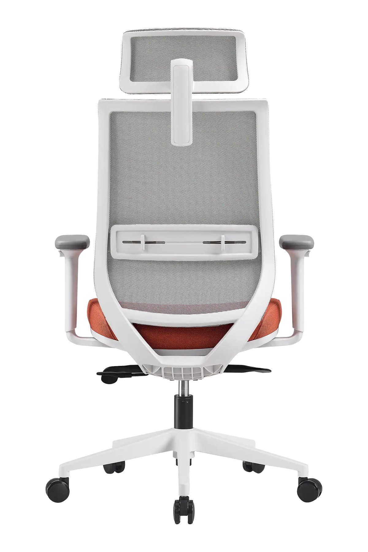 Silla de oficina PRISMA blanca vista trasera con soporte lumbar