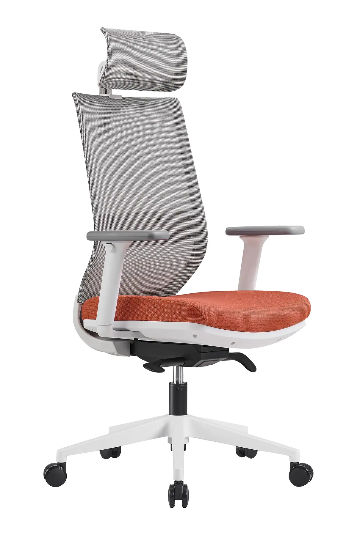 Silla de oficina de colores PRISMA con estructura blanca y asiento terracota