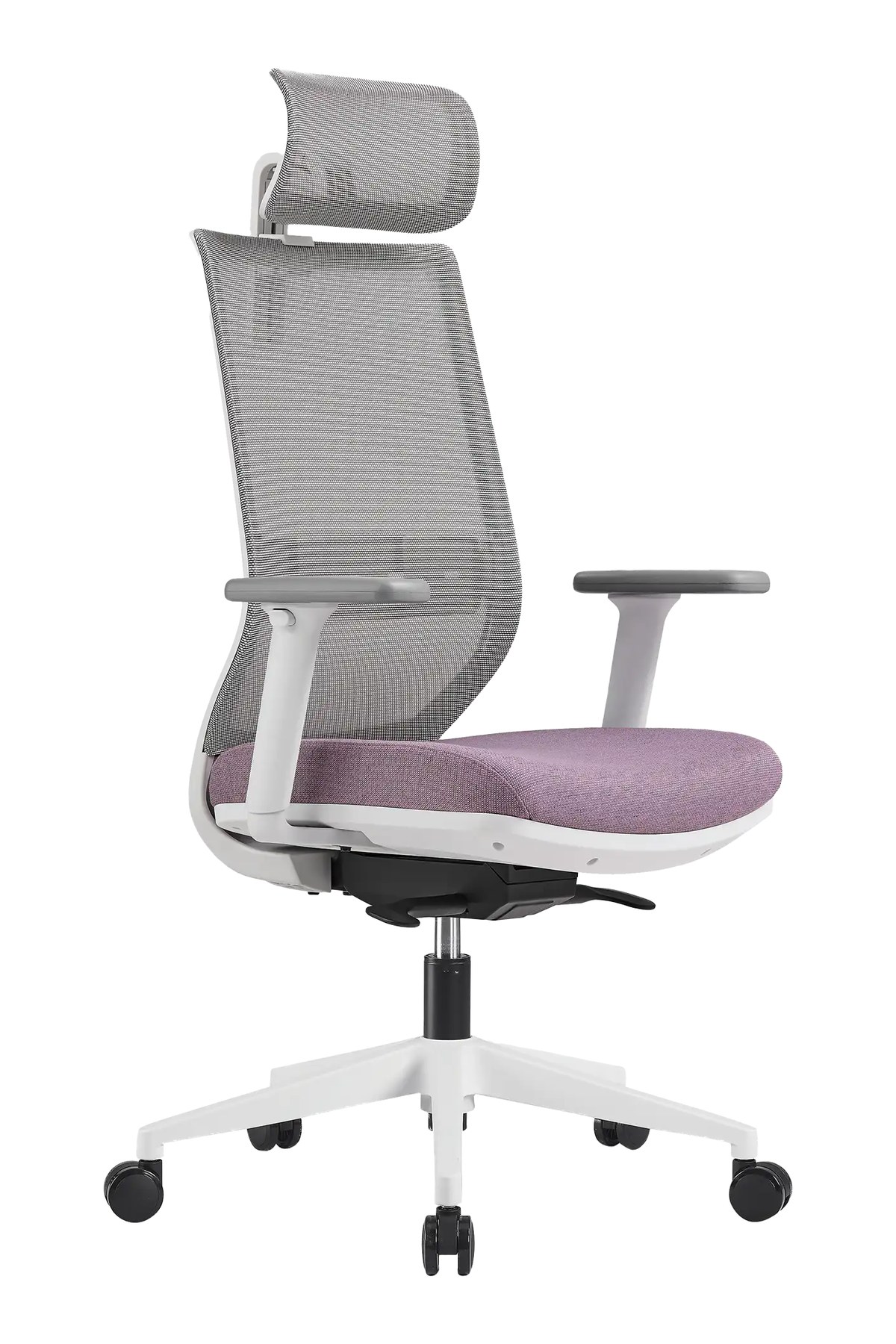 Silla de oficina ergonómica PRISMA estructura blanca con asiento violeta