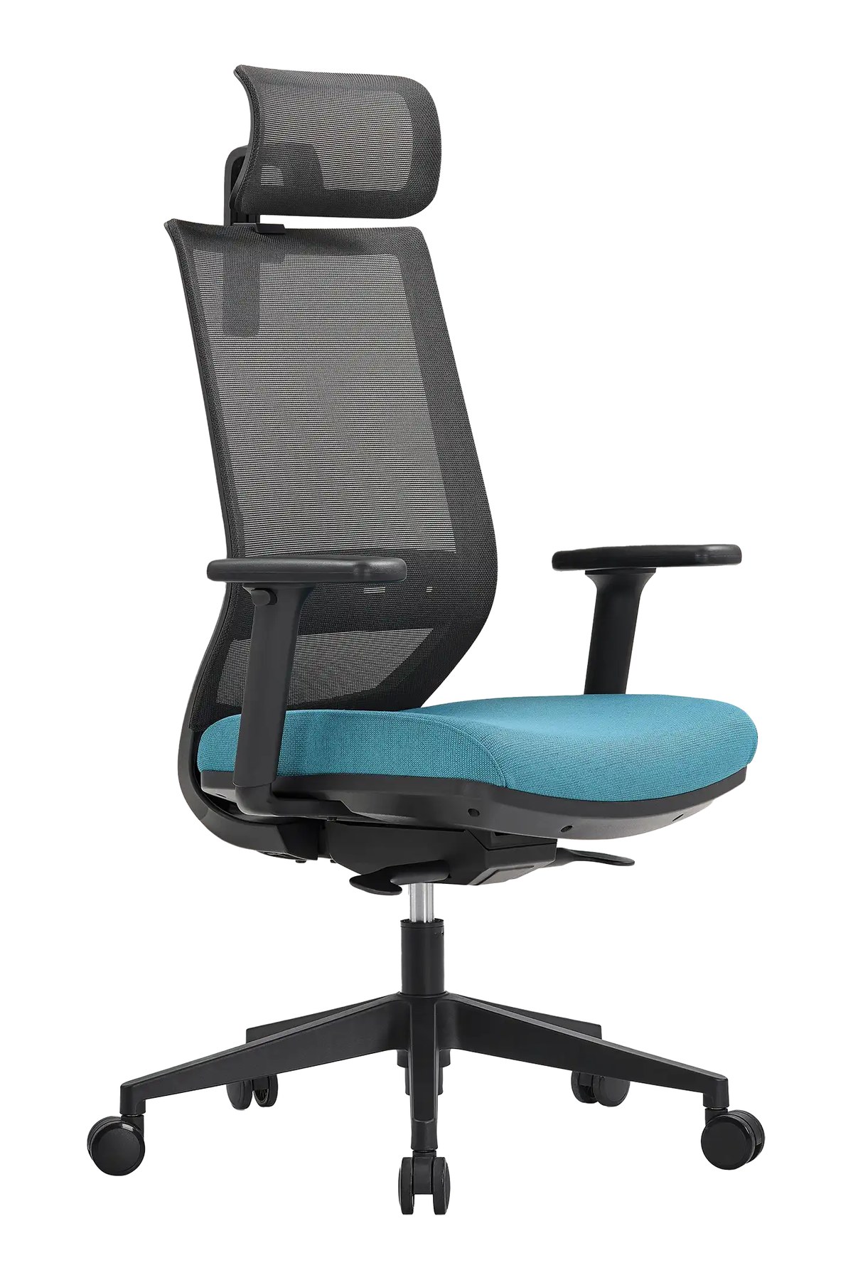 Silla de oficina de colores PRISMA con estructura negra y asiento azul