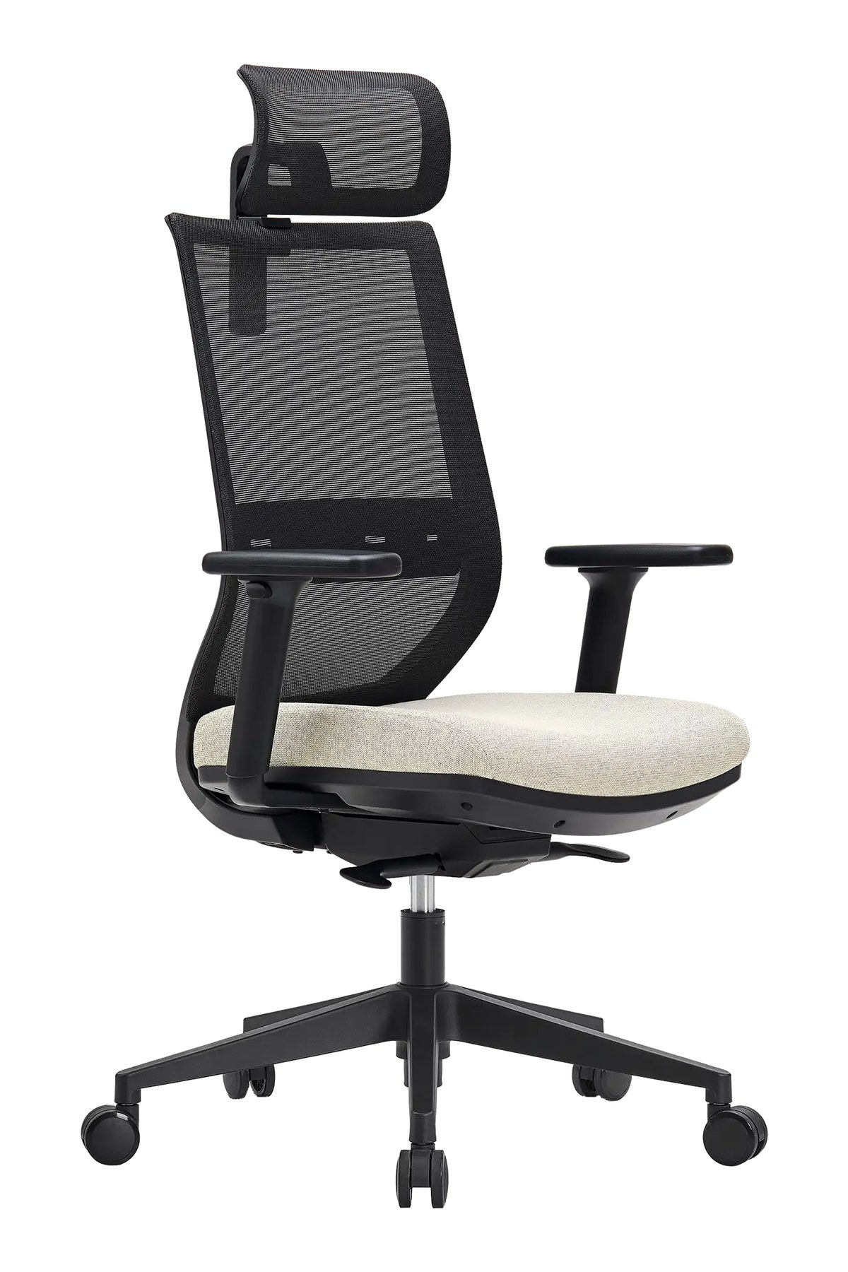 Silla de oficina ergonómica PRISMA estructura negra con asiento beige