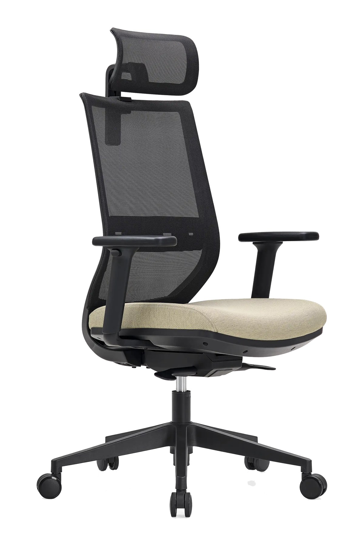 Silla de oficina ergonómica PRISMA estructura negra con asiento taupe