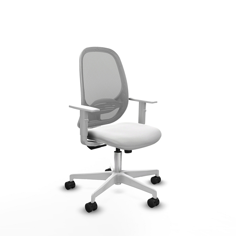Silla LOTTO White ergonómica con malla gris, brazos blancos y ruedas de nailon