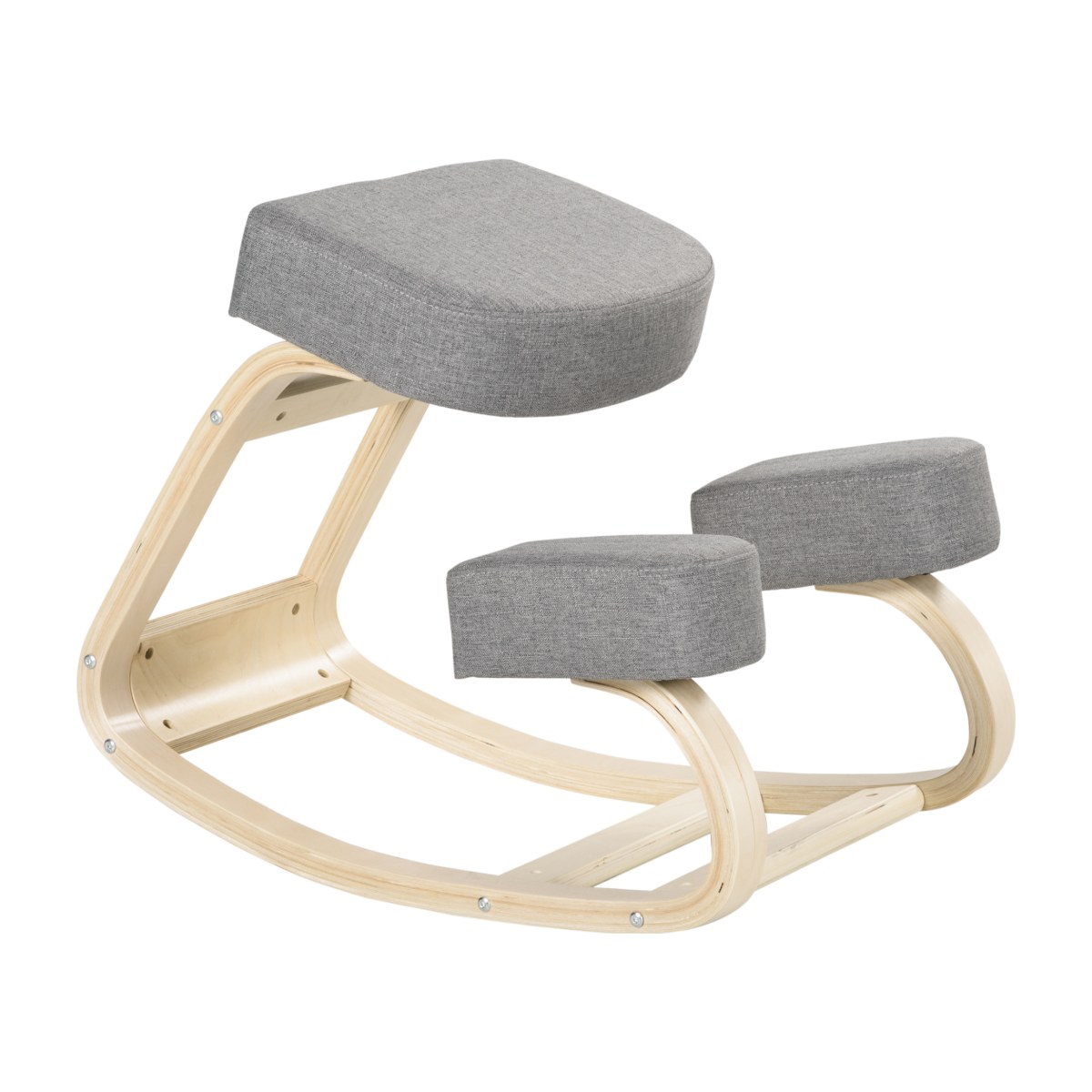 Silla postural de rodillas sin respaldo con estructura de abedul y acolchado gris de 10 cm