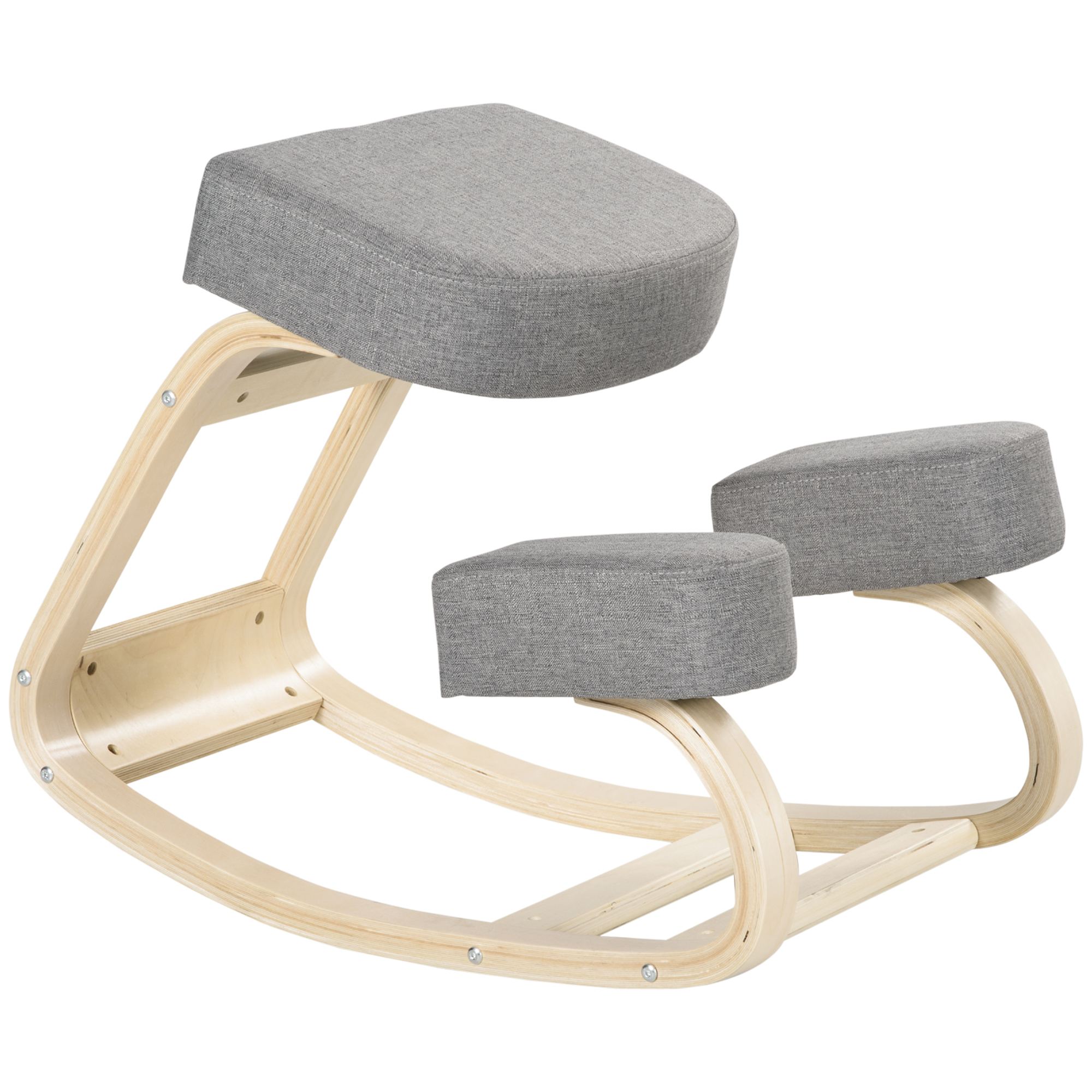 Silla postural de rodillas sin respaldo con estructura de abedul y acolchado gris de 10 cm