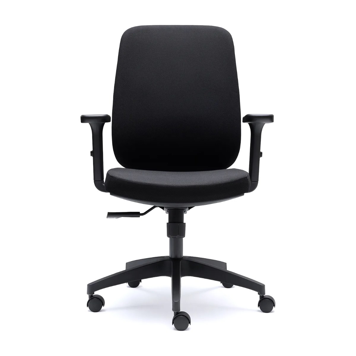 Silla de oficina TORINO de Euromof, vista frontal, con respaldo tapizado y brazos 1D