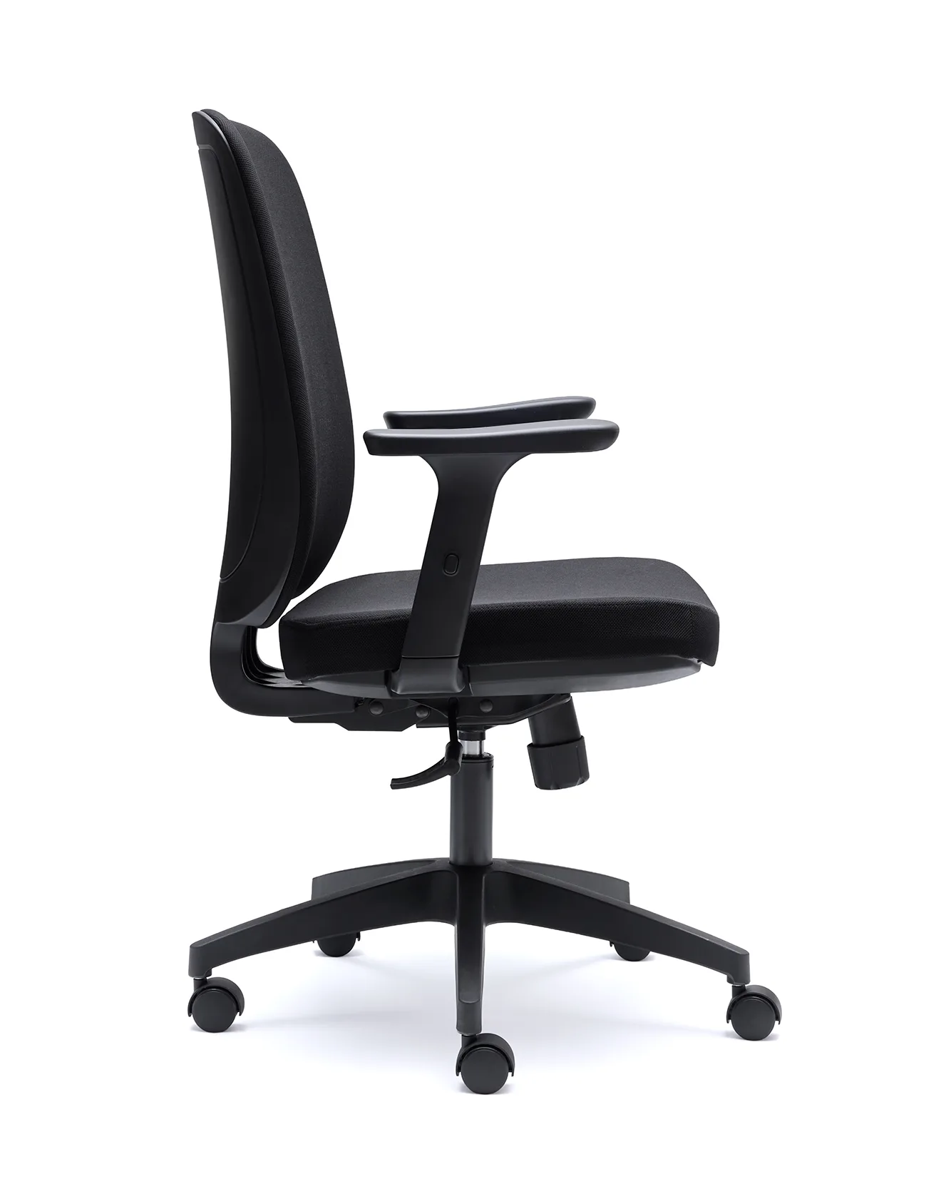 Silla TORINO de Euromof, vista lateral con respaldo envolvente tapizado