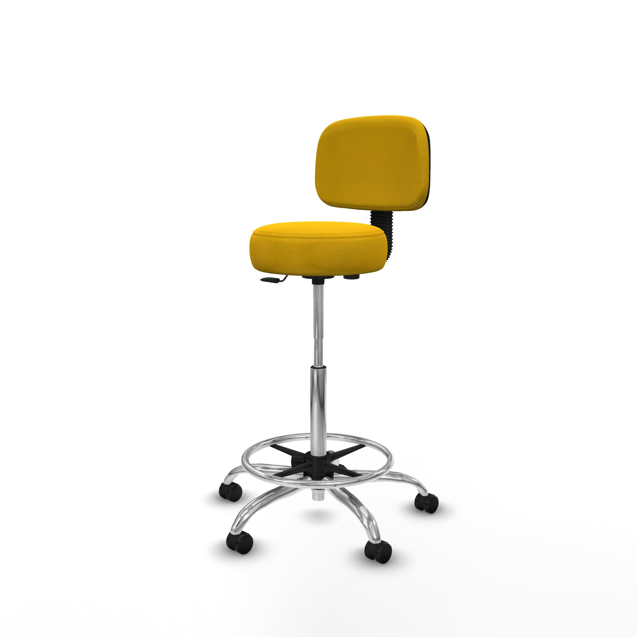 Taburete alto con respaldo LUCCA amarillo con base cromada