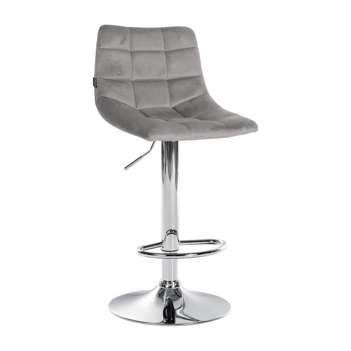 Taburete de bar de terciopelo MIRAMBEL con estructura cromada, color gris