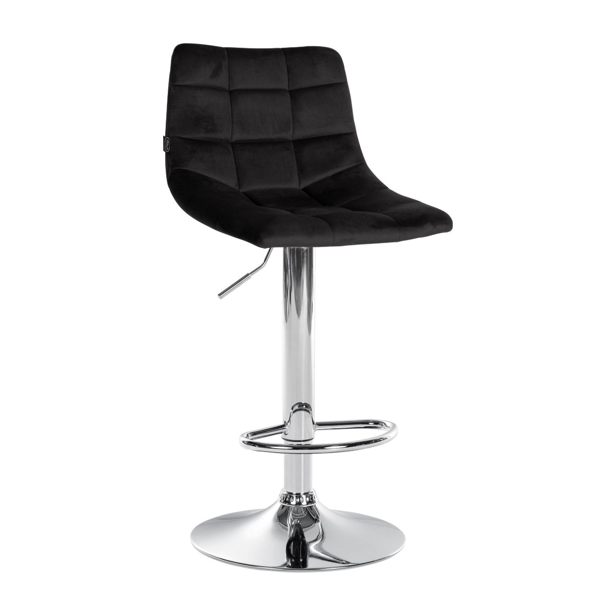 Taburete de bar de terciopelo MIRAMBEL con estructura cromada, color negro