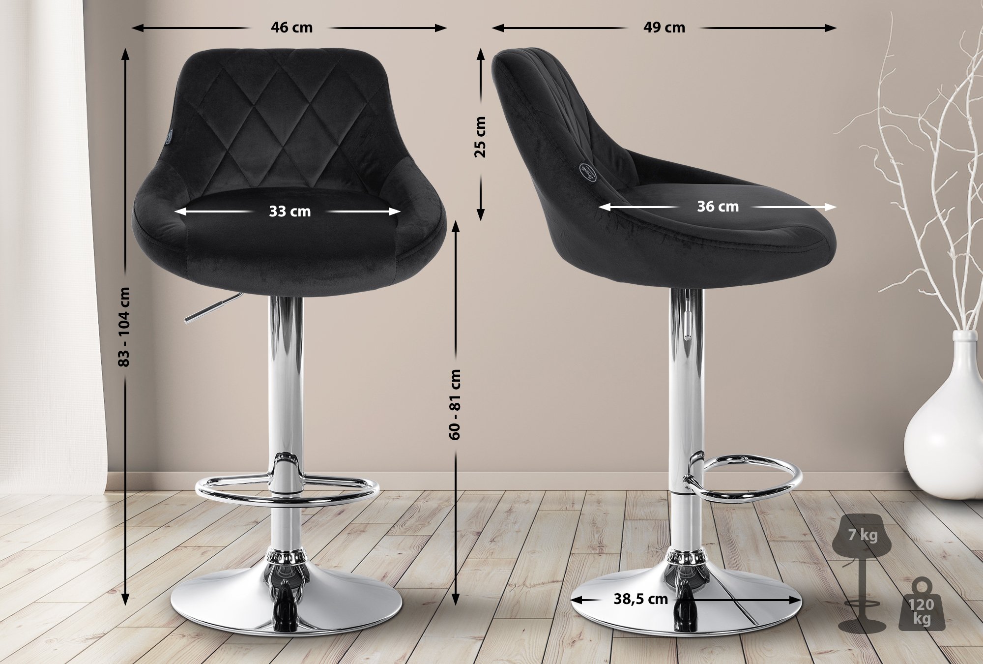 Taburete de bar regulable ALCORISA: detalle