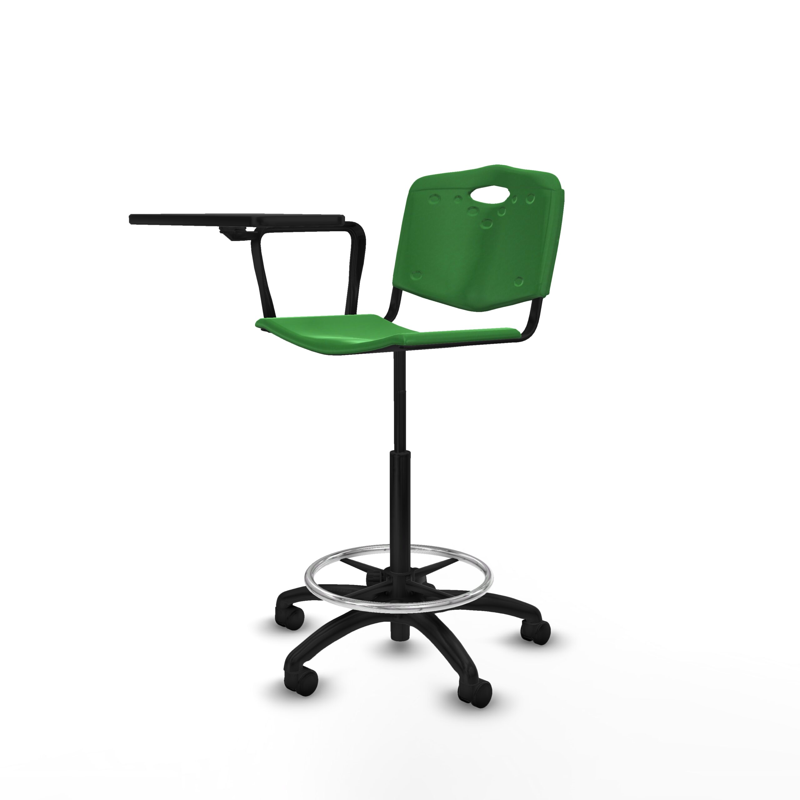 Taburete de plástico CREMONA verde con pala de escritura