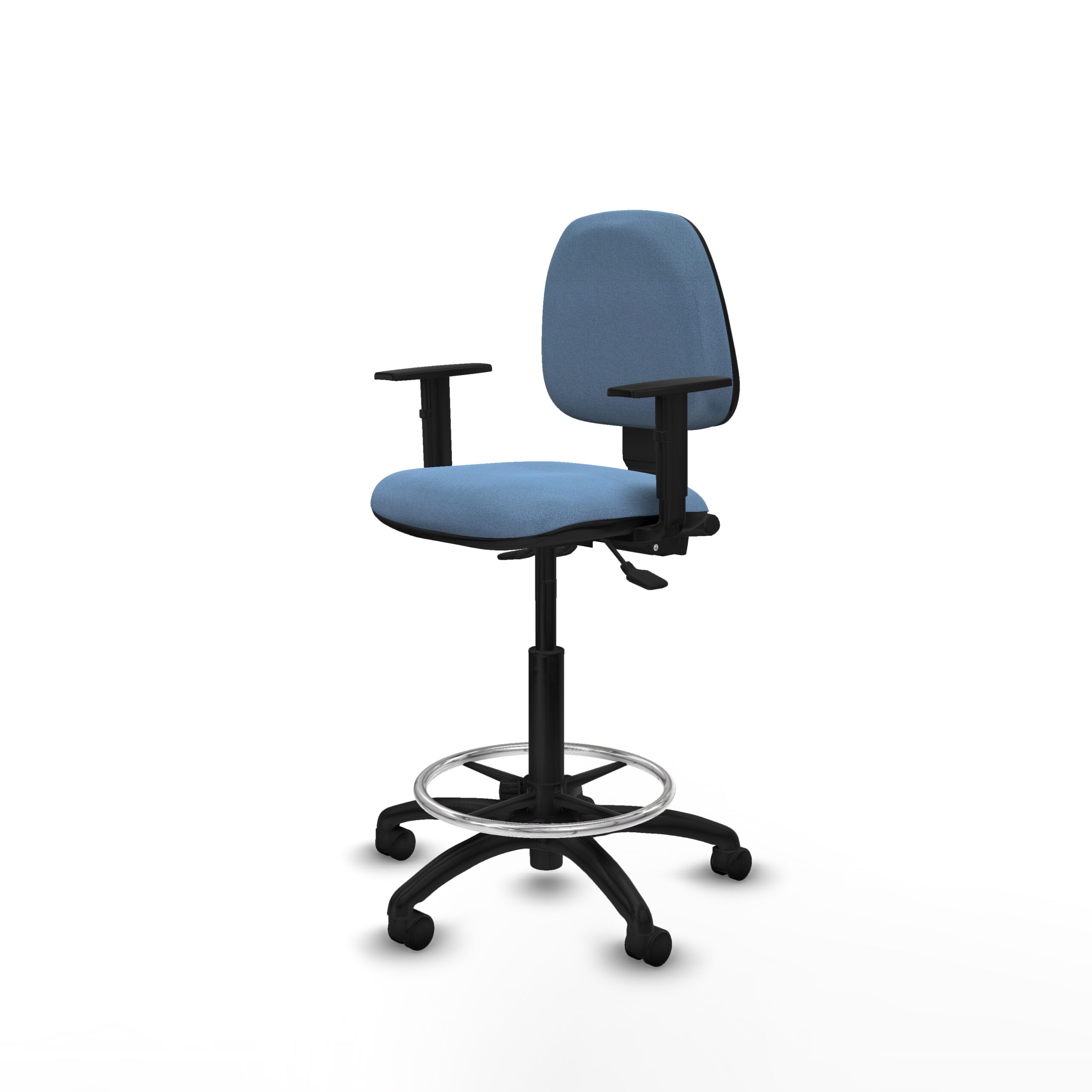 Taburete ergonómico con respaldo PADUA azul claro con brazos