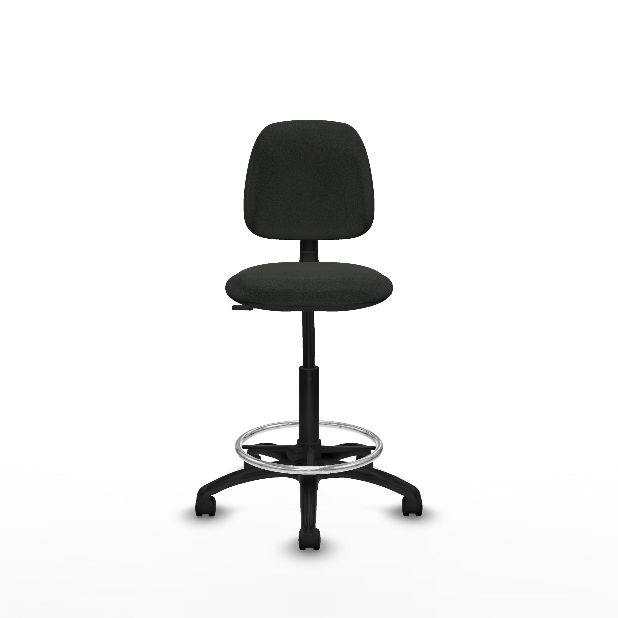 Taburete ergonómico con respaldo PADUA con aro reposapiés cromado y base de 5 radios