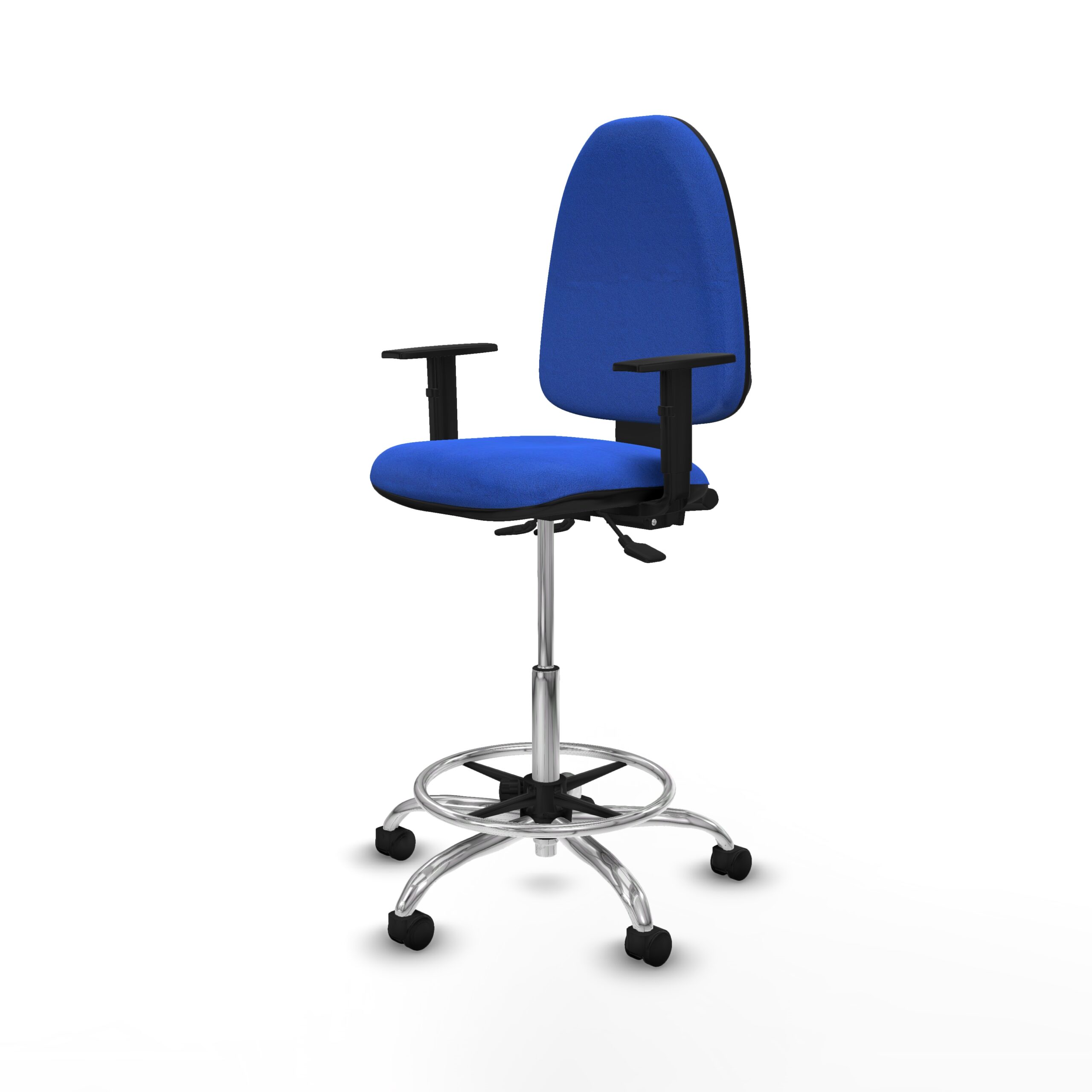 Taburete para mostrador VICENZA azul con brazos 1D y base cromada