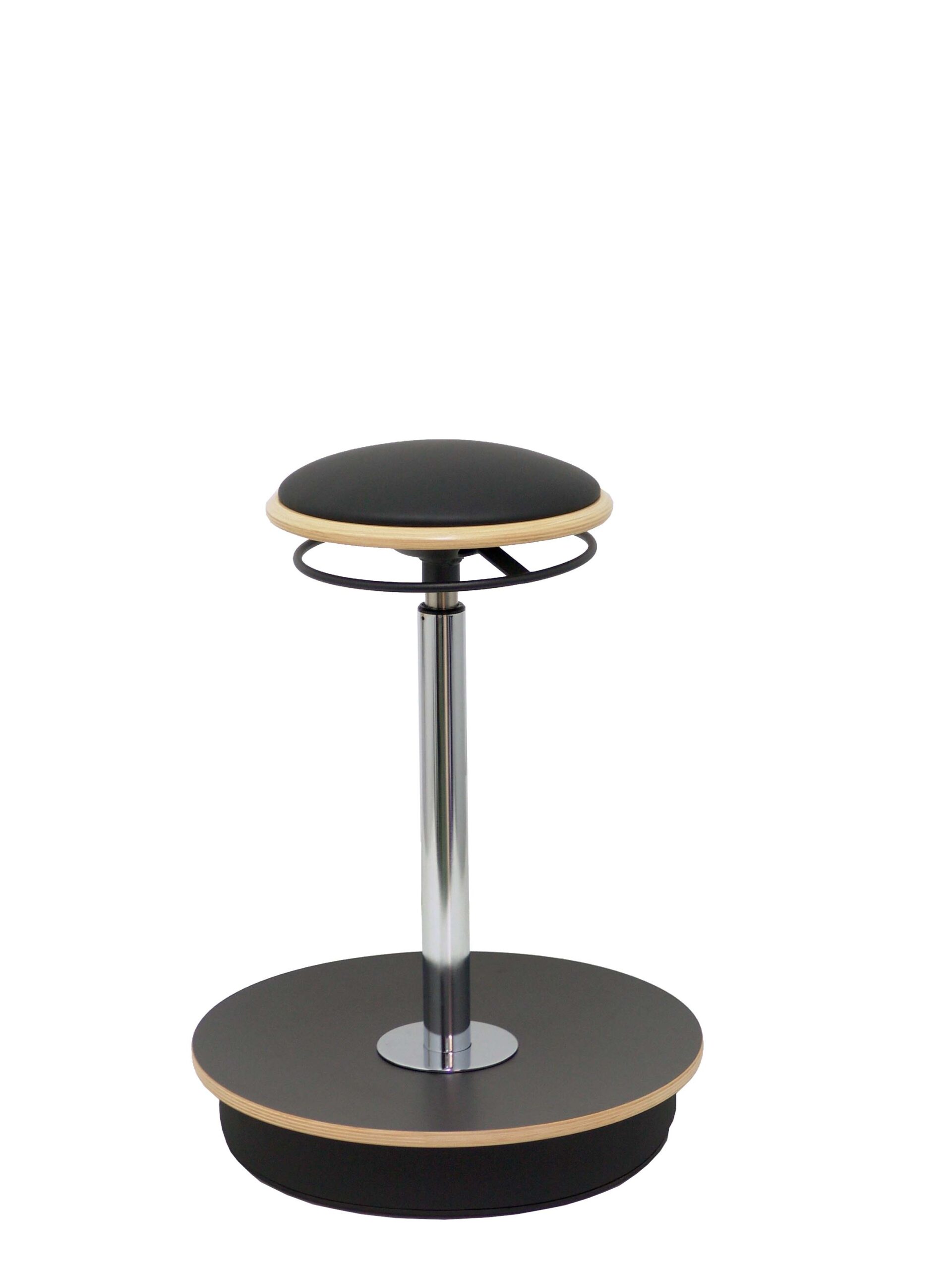 Taburete para trabajar de pie SALERNO con asiento negro y base circular