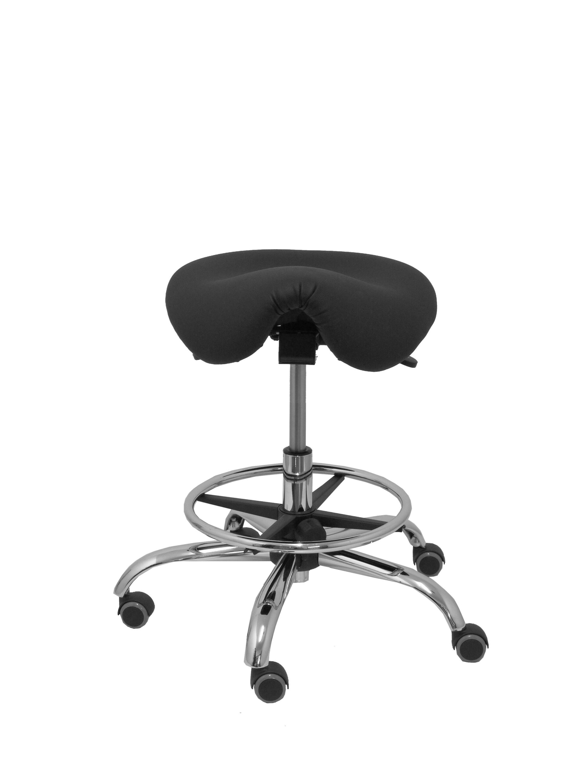 Taburete sillín ergonómico RÍMINI sin respaldo con base cromada y aro reposapiés